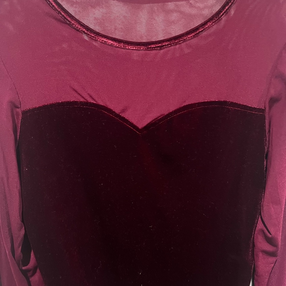 HYFVE Burgundy Velvet Long Sleeve Bodysuit Size L NWT - Picture 2 of 4